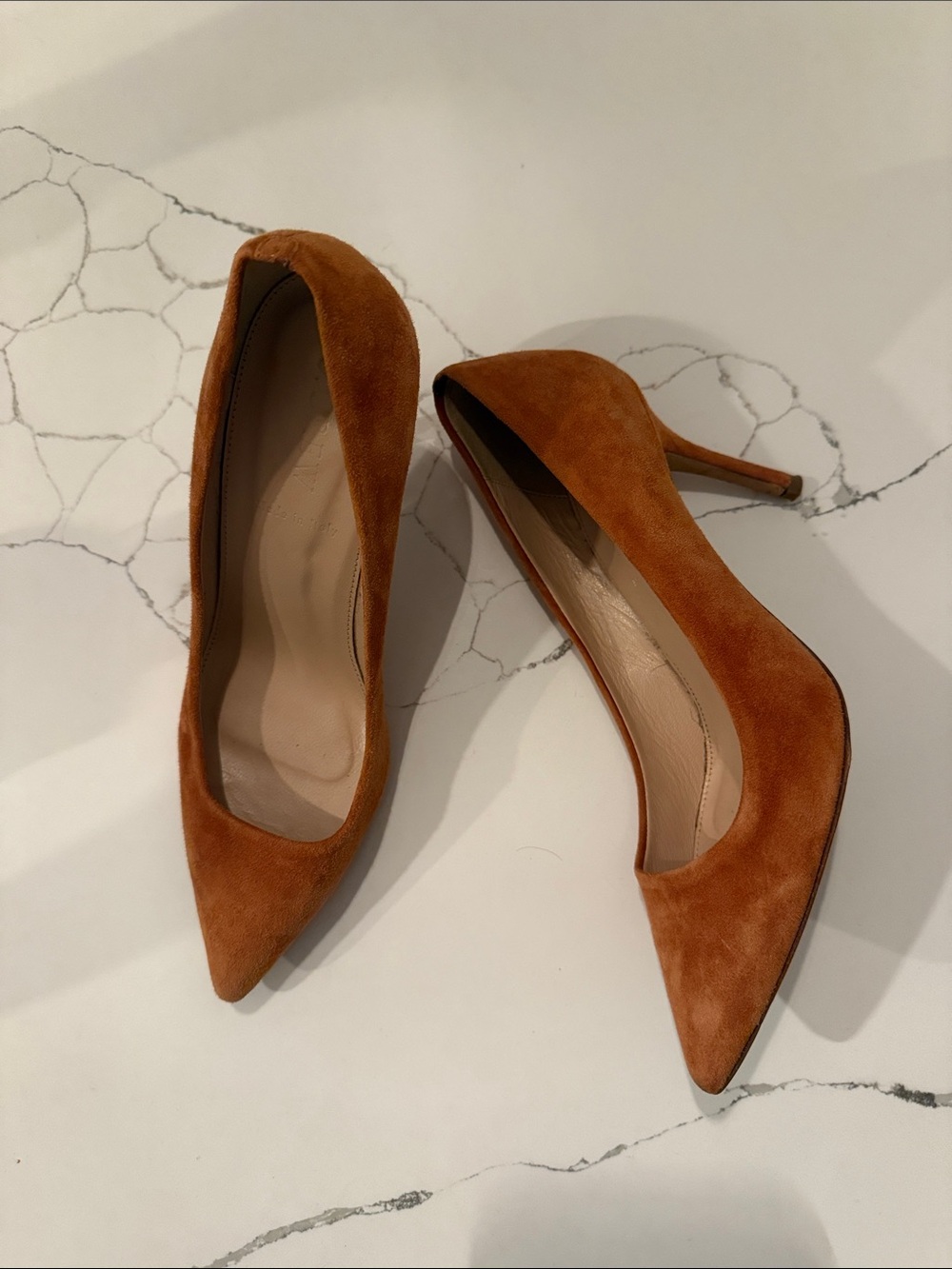 J. Crew Suede Pointed-Toe Pumps in cognac 6 made in Italy 🇮🇹